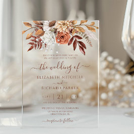 Terracotta Rust Blume Boho Fall Foliage Hochzeit Acryleinladungen