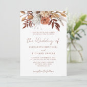 Terracotta Rust Blume Boho Fall Foliage Hochzeit Einladung (Stehend Vorderseite)