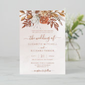 Terracotta Rust Blume Boho Fall Foliage Hochzeit Folieneinladung (Stehend vorne)