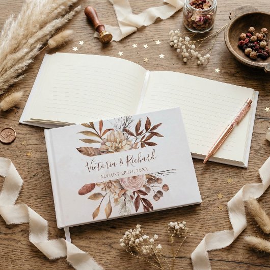 Terracotta Rust Blume Boho Fall Foliage Hochzeit Gästebuch