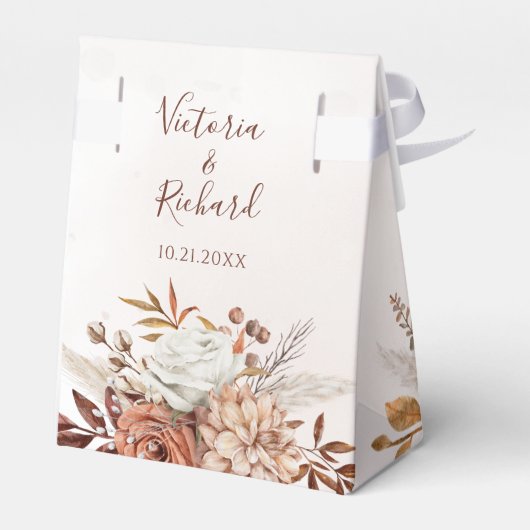 Terracotta Rust Blume Boho Fall Foliage Hochzeit Geschenkschachtel (Rückseite)