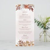 Terracotta Rust Blume Boho Fall Foliage Hochzeit Menükarte (Stehend Vorderseite)