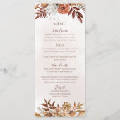 Terracotta Rust Blume Boho Fall Foliage Hochzeit Menükarte (Vorderseite)