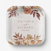 Terracotta Rust Blume Boho Fall Foliage Hochzeit Pappteller (Vorderseite)