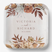 Terracotta Rust Blume Boho Fall Foliage Hochzeit Pappteller (Vorderseite)