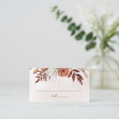 Terracotta Rust Blume Boho Fall Foliage Hochzeit Platzkarte (Stehend Vorderseite)