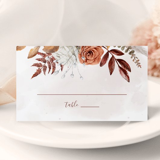 Terracotta Rust Blume Boho Fall Foliage Hochzeit Platzkarte