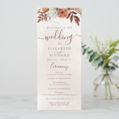 Terracotta Rust Blume Boho Fall Foliage Hochzeit Programm (Stehend Vorderseite)