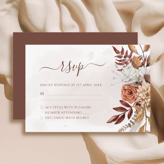 Terracotta Rust Blume Boho Fall Foliage Hochzeit RSVP Karte