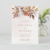 Terracotta Rust Blume Boho Fall Foliage Hochzeit Save The Date (Stehend Vorderseite)