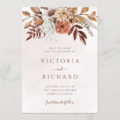 Terracotta Rust Blume Boho Fall Foliage Hochzeit Save The Date (Vorderseite)