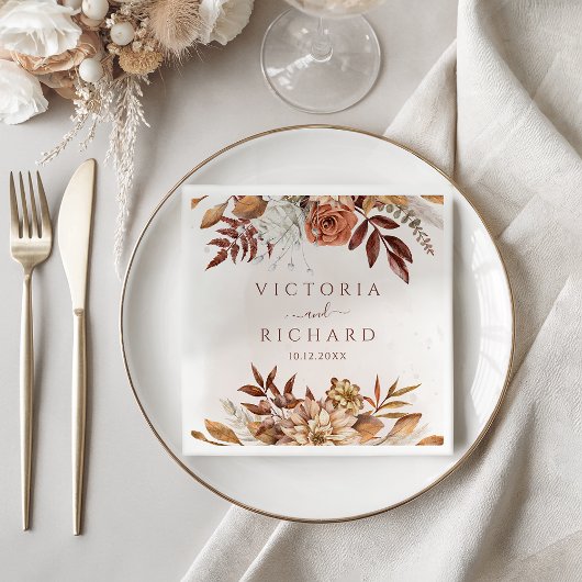 Terracotta Rust Blume Boho Fall Foliage Hochzeit Serviette