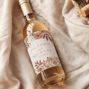 Terracotta Rust Blume Boho Fall Foliage Hochzeit Weinetikett