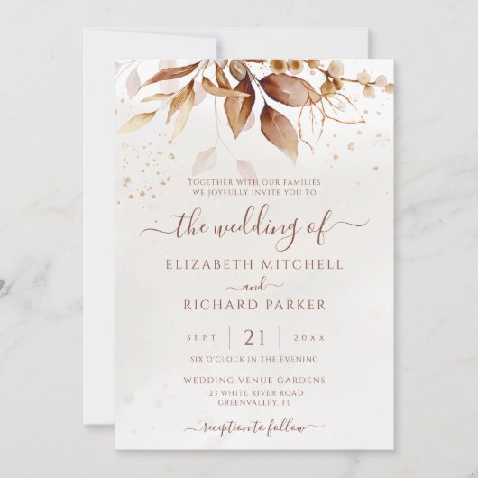 Terracotta Rust Boho Fall Foliage Wedge Einladung (Vorderseite)