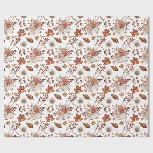 Terracotta Rust Boho Floral Fall Foliage Geschenkpapier (Flach)