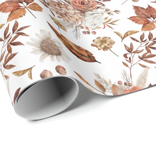 Terracotta Rust Boho Floral Fall Foliage Geschenkpapier (Rolleneckpunkt)