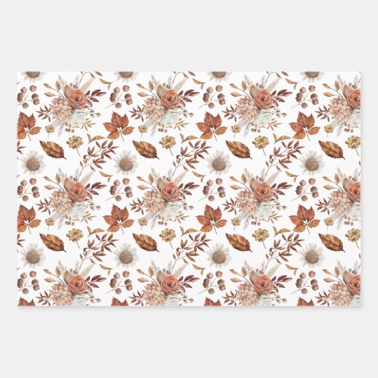 Terracotta Rust Boho Floral Fall Foliage Geschenkpapier Set (Vorderseite)