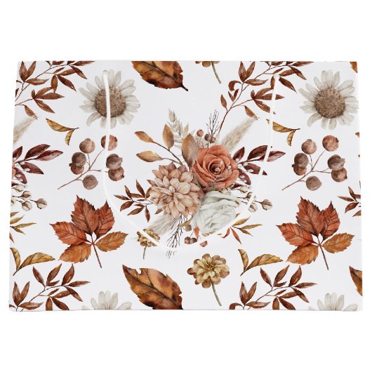 Terracotta Rust Boho Floral Fall Foliage Große Geschenktüte (Vorderseite)