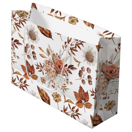 Terracotta Rust Boho Floral Fall Foliage Große Geschenktüte (Vorderseite Schrägansicht)