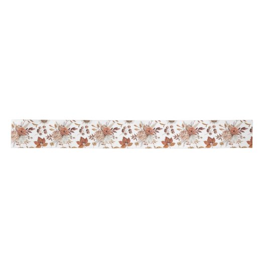 Terracotta Rust Boho Floral Fall Foliage Satinband (Vorderseite)