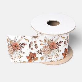 Terracotta Rust Boho Floral Fall Foliage Satinband