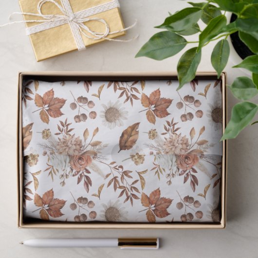 Terracotta Rust Boho Floral Fall Foliage Seidenpapier (Geschenk)