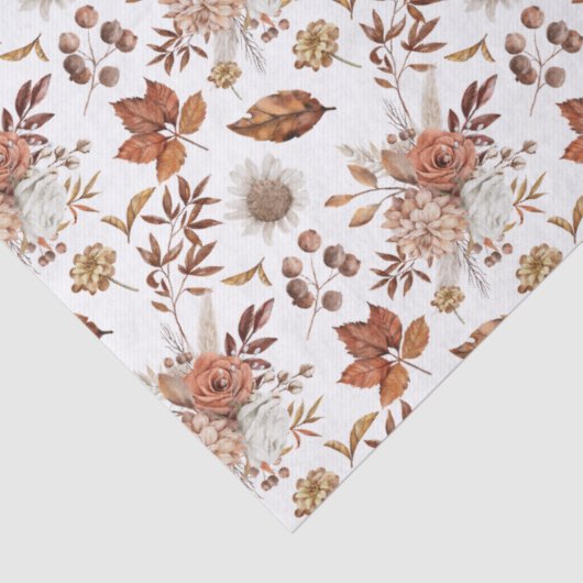 Terracotta Rust Boho Floral Fall Foliage Seidenpapier (Detail)