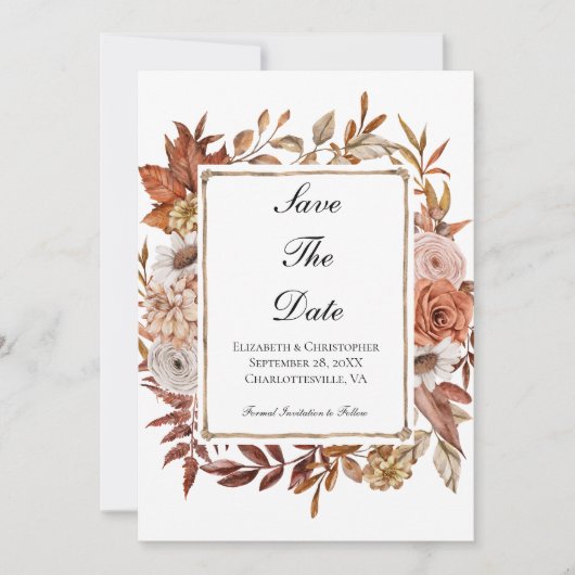 Terracotta Rust Boho Floral Wedding Save The Date (Vorderseite)