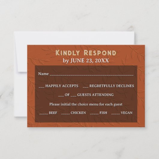 Terracotta Rust Burnt Orange Botanic Retro Wedding RSVP Karte (Vorderseite)
