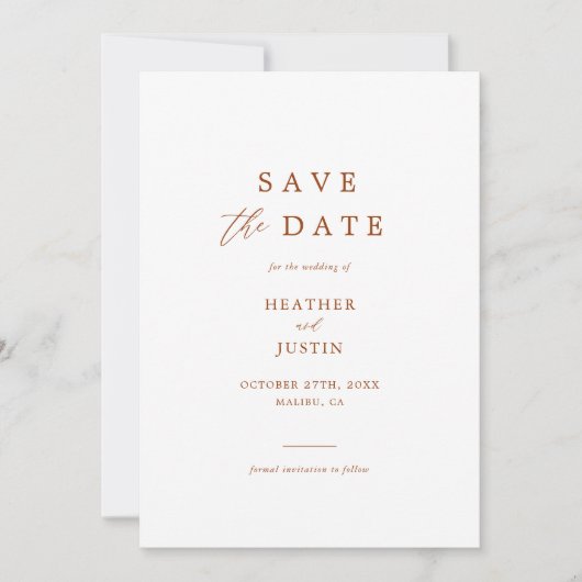 Terracotta Rust Burnt Orange Foto Speichern Sie di Save The Date (Vorderseite)