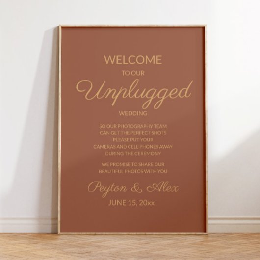 Terracotta Rust Elegantes Skript Unplugged Wedding Poster