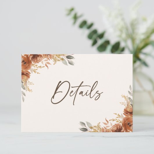 Terracotta Rust Fall Blumenzwiebeldetails Begleitkarte (Stehend Vorderseite)