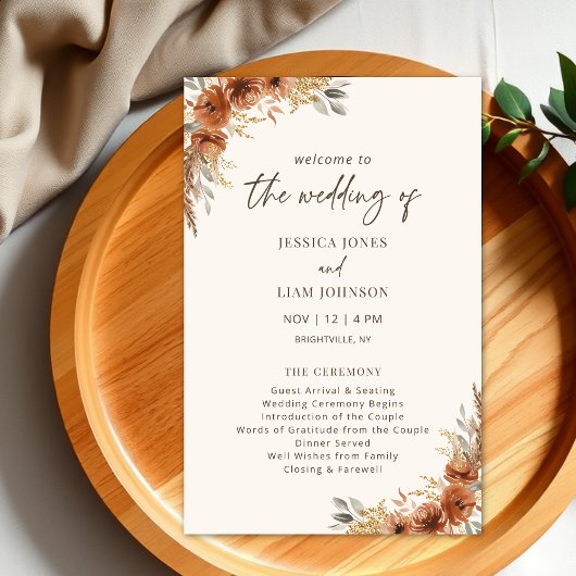 Terracotta Rust Fall Floral Wedding Program
