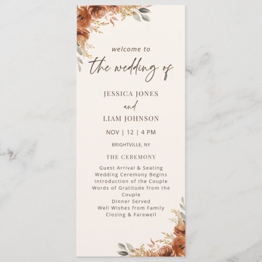 Terracotta Rust Fall Floral Wedding Program Programm (Vorderseite)