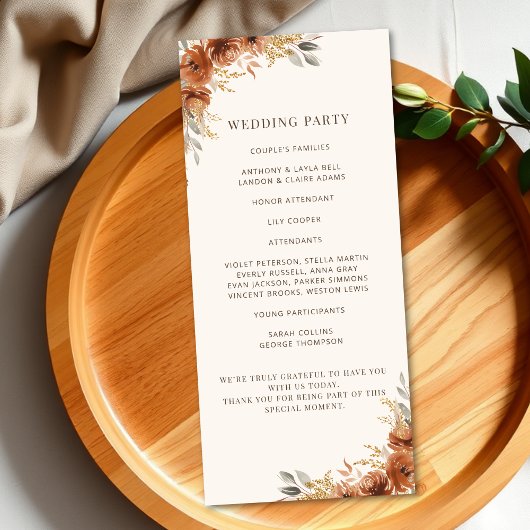 Terracotta Rust Fall Floral Wedding Program Programm