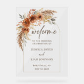 Terracotta Rust Fall Floral Wedding Willkommen Acrylschild (Vorderseite)