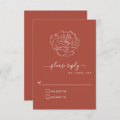 Terracotta Rust Floral Line Hochzeit RSVP Karte (Vorne/Hinten)
