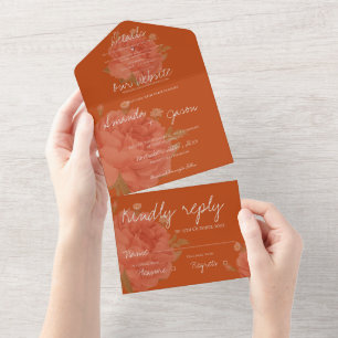 Terracotta Rust Floral Monogram Hübsche Hochzeit All In One Einladung