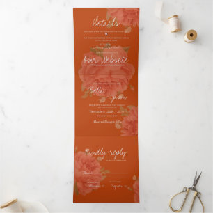 Terracotta Rust Floral Monogram Hübsche Hochzeit Dreifach Gefaltete Einladung
