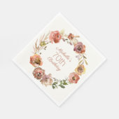 Terracotta Rust Floral Wreath 70. Geburtstag Serviette (Ecke)