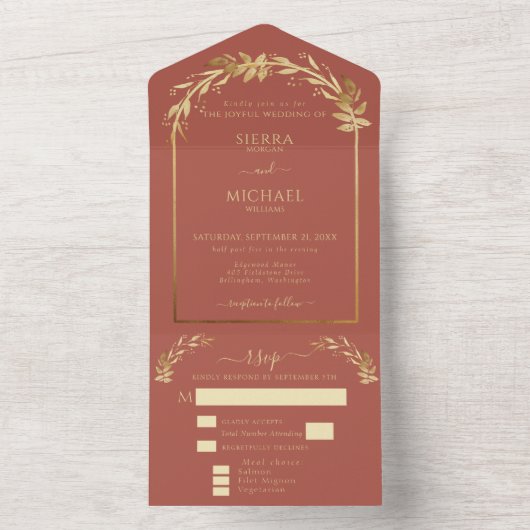 Terracotta Rust Gold Foliage All In One Einladung (Innen Boden)