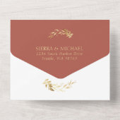 Terracotta Rust Gold Foliage All In One Einladung (Rückseite)