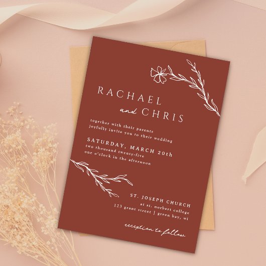 Terracotta Rust Minimalis Botanischer QR Code Einladung