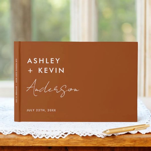 Terracotta Rust Minimalistisches Foto Hochzeit Gästebuch