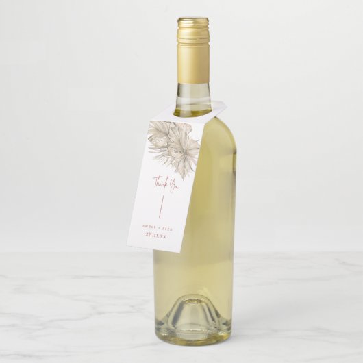 Terracotta Rust Modern Arch Palm Leaf Wedding Invi Flaschenanhänger (Angewinkelt)