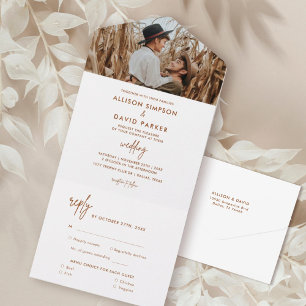 Terracotta Rust Modern Wedding Foto All In One Einladung