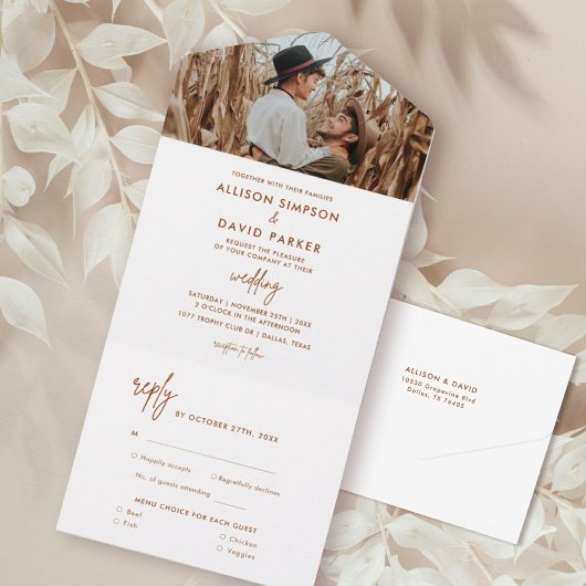 Terracotta Rust Modern Wedding Foto All In One Einladung