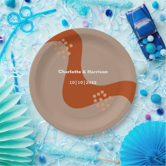 Terracotta Rust Moderne Abstrakte Hochzeit Pappteller (Party)