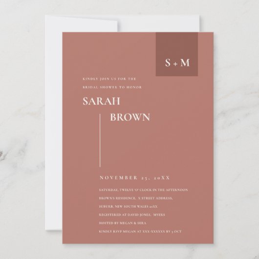 TERRACOTTA RUST MONOGRAM BRAUTPARTY INVVIERT DANKESKARTE (Vorderseite)