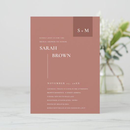 TERRACOTTA RUST MONOGRAM BRAUTPARTY INVVIERT DANKESKARTE (Stehend Vorderseite)